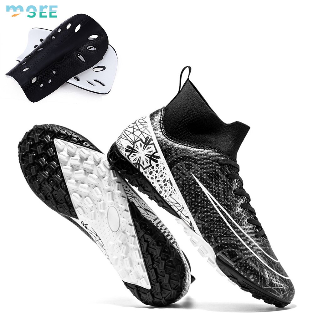 SeeMore Brand Soccer Cleats Turf Soccer Shoes Outdoor AG FG TF Training Sneakers Original Football Boots Kit With Shin Pads