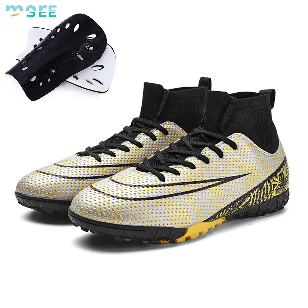 SeeMore Brand High Gripping Power Comfortable Breathable Professional Turf Shoes Football Cleats Kit With Shin Pads