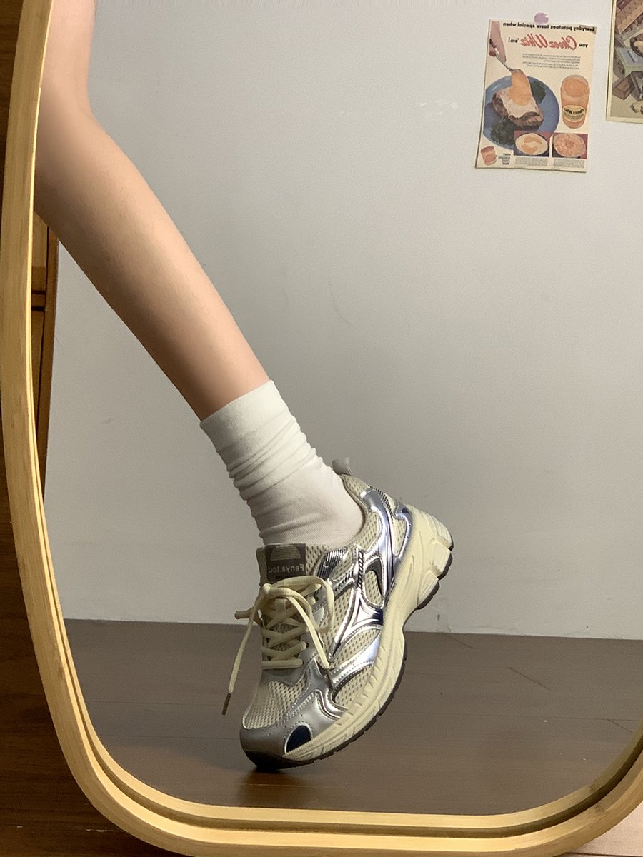 Silver Grey Net Sneaky Shoes 2024 Spring and Fall New Thick Bottoms minus Earthquake Retrospective Shoes jogging shoes