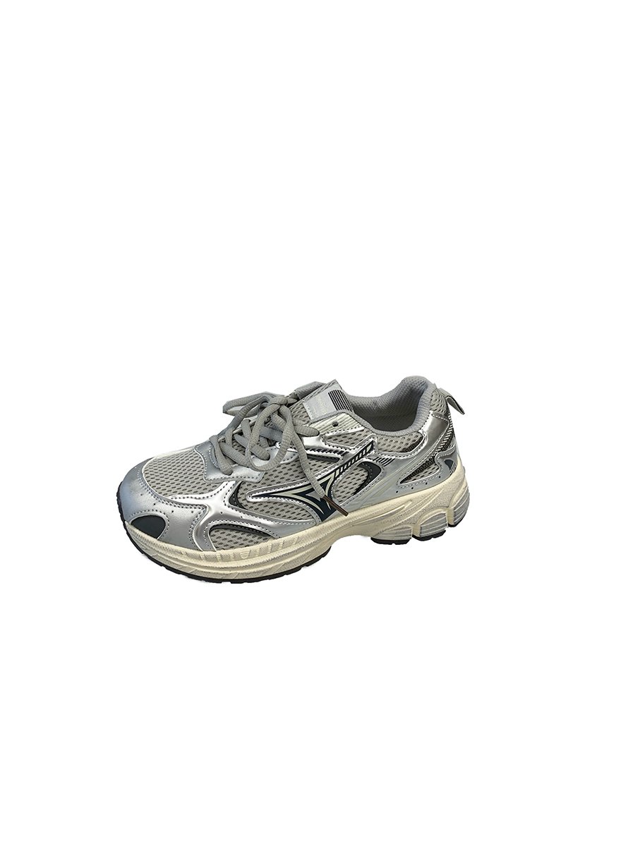 Silver Grey Net Sneaky Shoes 2024 Spring and Fall New Thick Bottoms minus Earthquake Retrospective Shoes jogging shoes