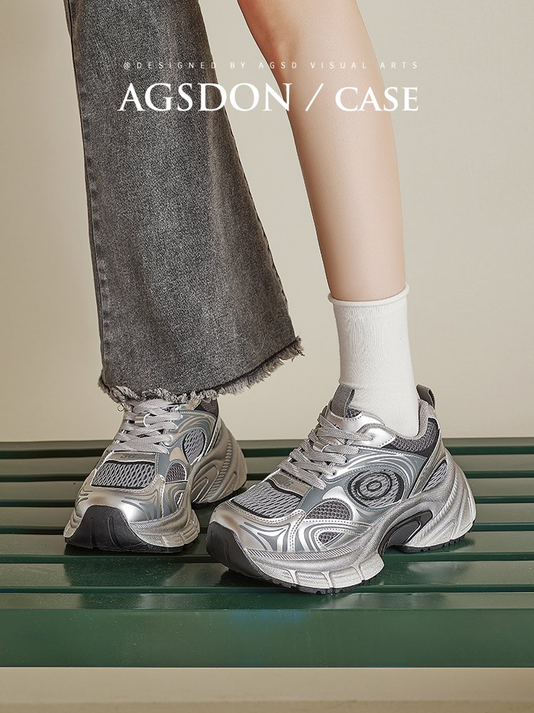 Old Lion on Silver Daddy's Shoes, 2024 new Autumn Thicks Up Turbos with Recreational Girl Shoes