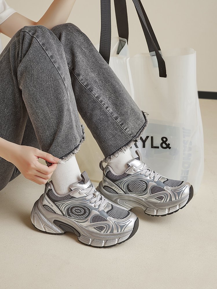 Old Lion on Silver Daddy's Shoes, 2024 new Autumn Thicks Up Turbos with Recreational Girl Shoes