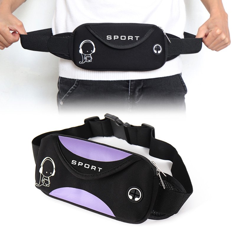 A male and female running phone bag with a light waterproof, invisible waist bag with a morning run