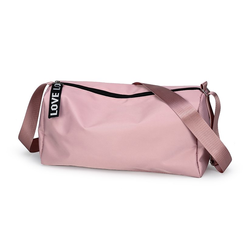 A man's bag, a man's handbag, a man's carving, a cylindrical gymnasium bag, and a girl's trophies