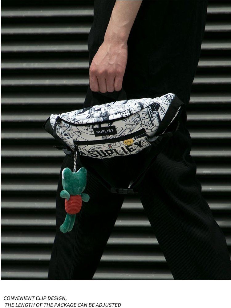 A man with a slop bag, a man with a large body capacity to exercise outside his shoulder, and a girl with a free waterproof cell phone