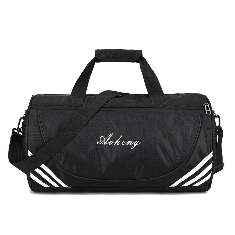 Advertisement packs for a gym bag for a man and a woman with an independent shoe bag and a bag for a drum