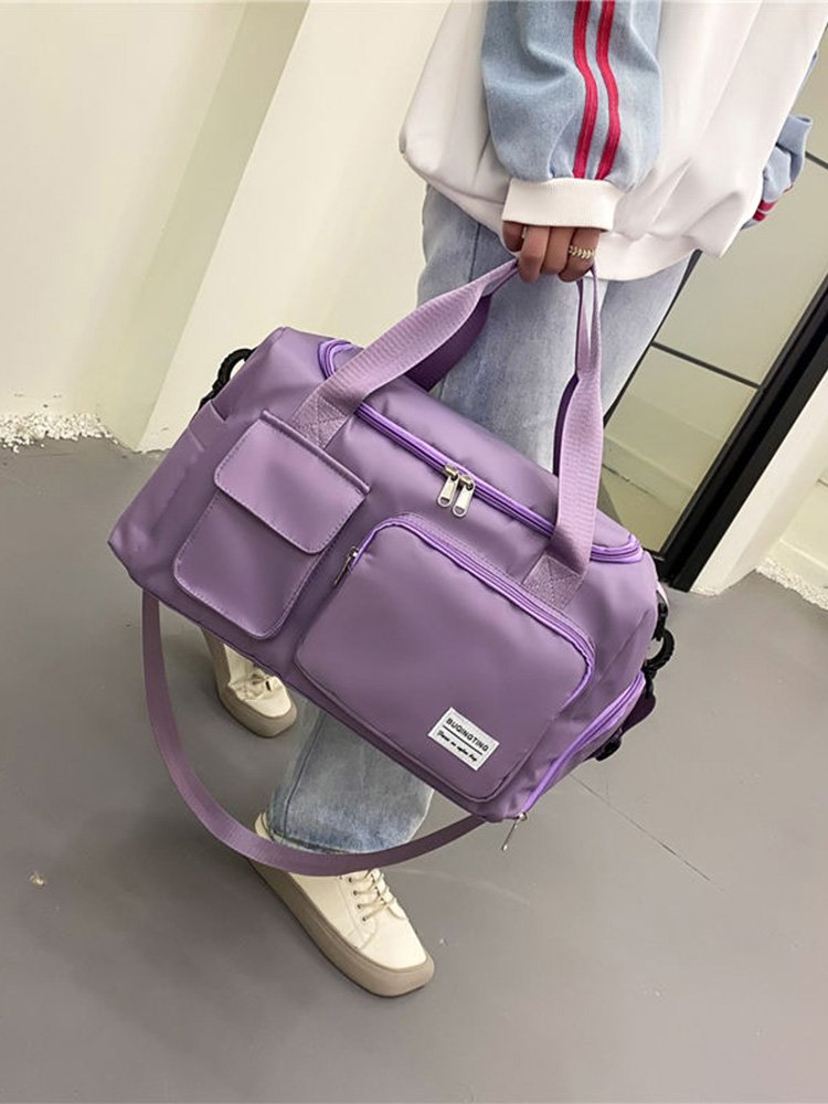 A travel bag for a woman with an extra capacity to carry a long-distance swim and gym bag for a male student