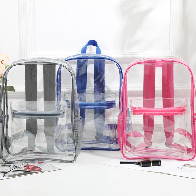 TRANSPARENT DOUBLE-SHOULDERED HAN-SIZE STUDENT PACKS, FASHION FASHION FASHION PVC WATERPROOF BAG