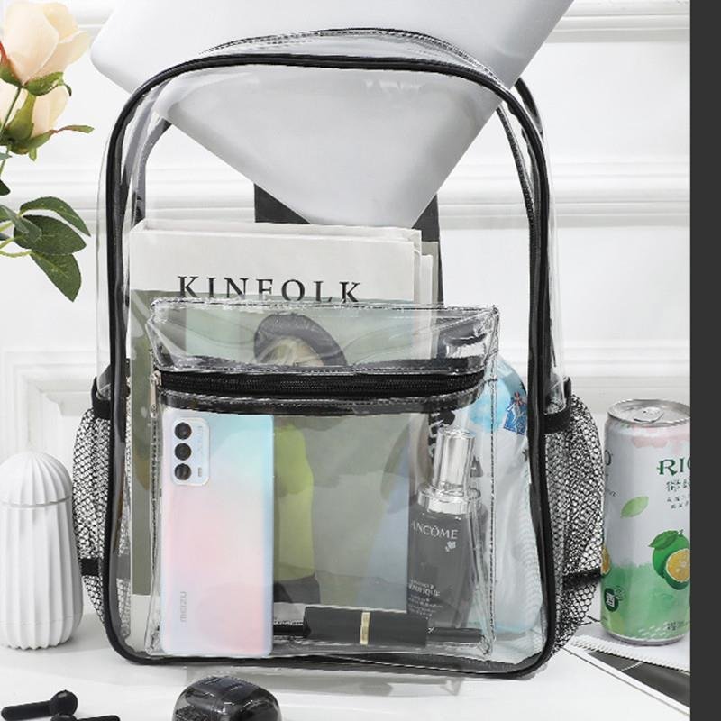 TRANSPARENT DOUBLE-SHOULDERED HAN-SIZE STUDENT PACKS, FASHION FASHION FASHION PVC WATERPROOF BAG