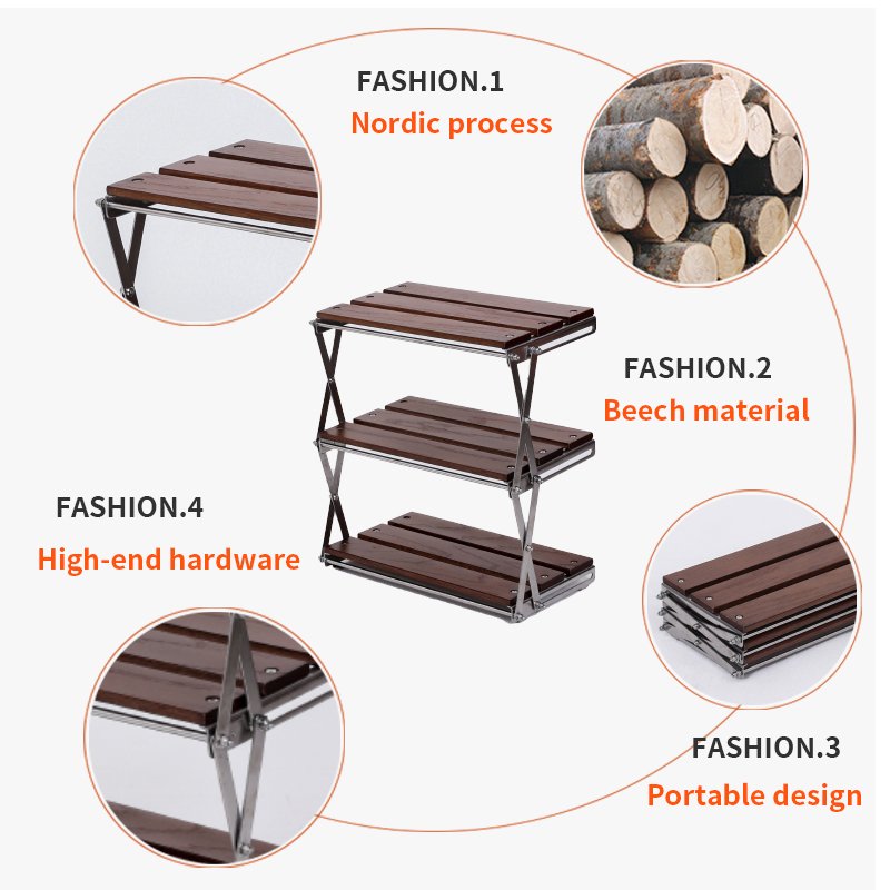 Customized Wholesale Wooden Storage Rack Multi Tier Holder Display Rack Desktop Storage Organization Camping Shelf