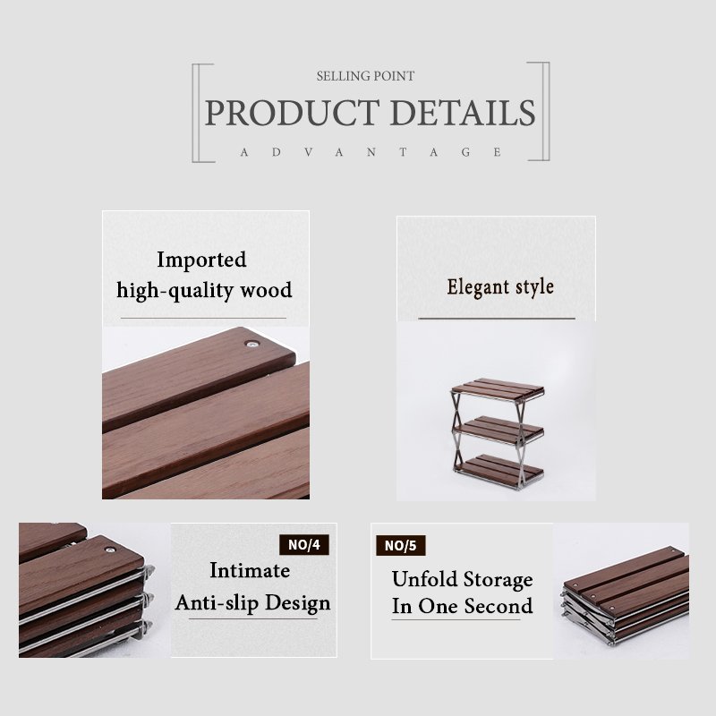 Customized Wholesale Wooden Storage Rack Multi Tier Holder Display Rack Desktop Storage Organization Camping Shelf