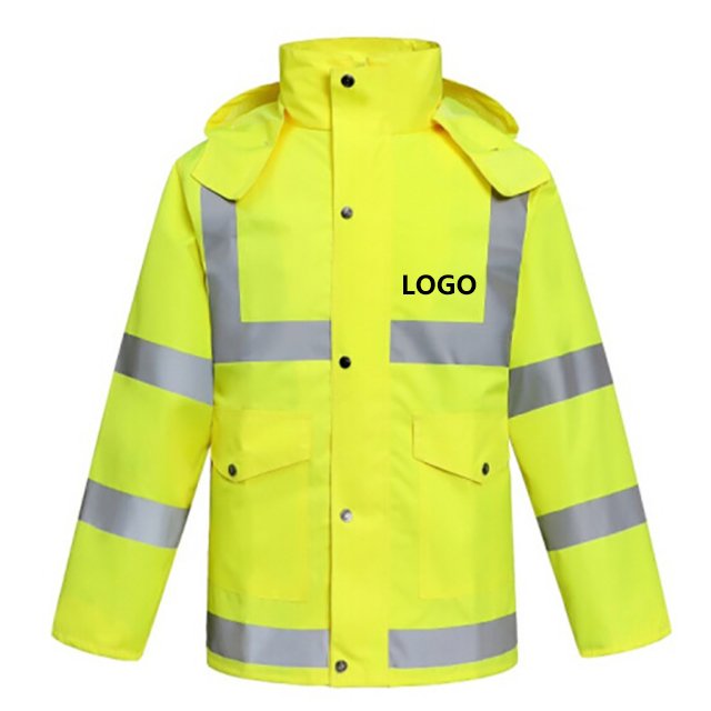 2024 New Type High Visibility Safety Double Raincoat Jacket With Pockets Oxford Durable Raincoat Jacket Customization
