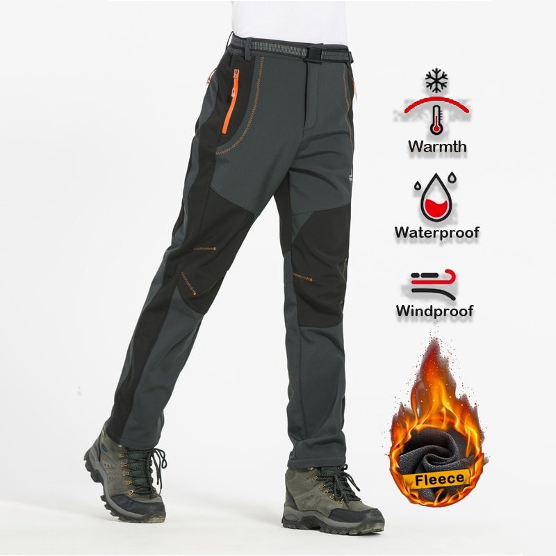 Custom Logo Fleece Hiking Pants Men Women Winter Waterproof Outdoor Soft Rain Trousers Trekking Camping Ski Pants