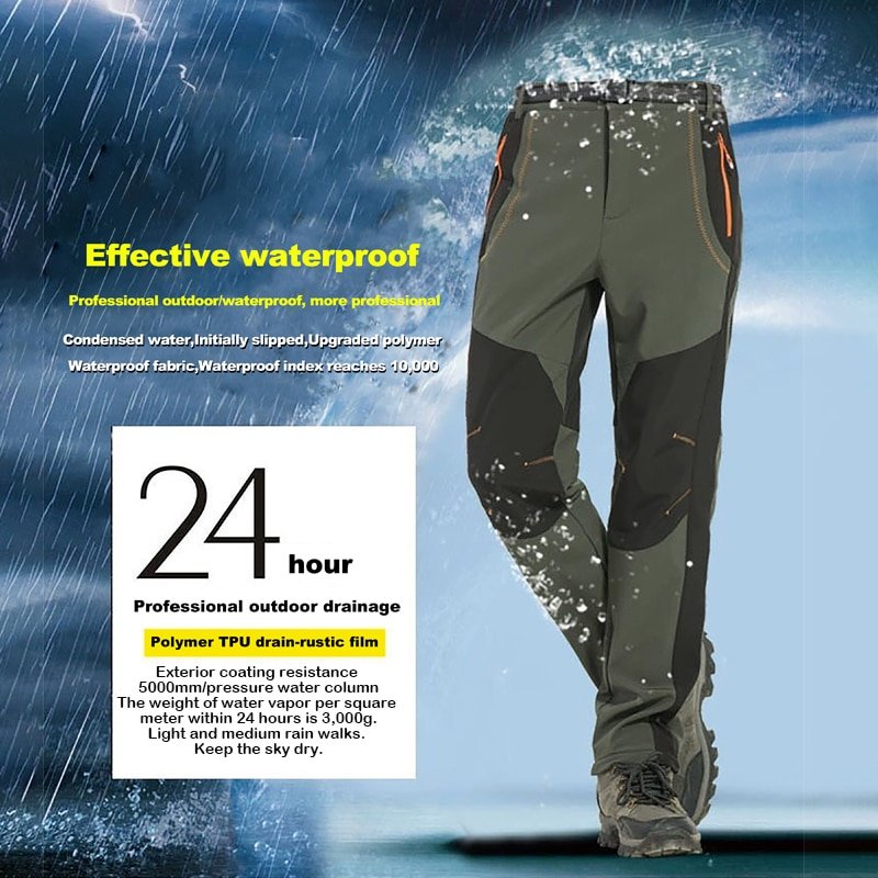 Custom Logo Fleece Hiking Pants Men Women Winter Waterproof Outdoor Soft Rain Trousers Trekking Camping Ski Pants