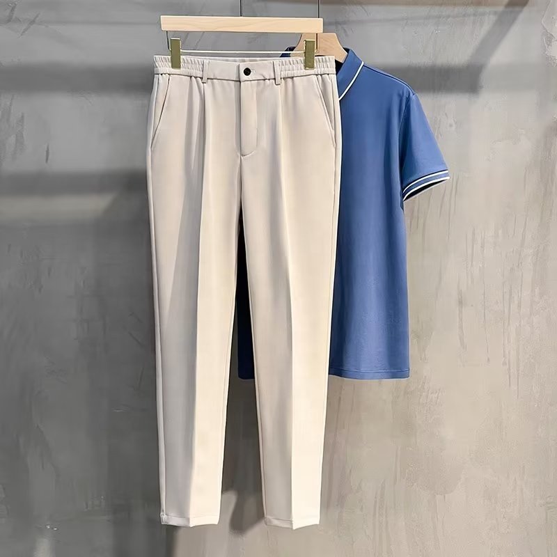 Men's Classic Fit Flat Front Dress Pants No Iron Premium Casual Pants Expandable Waist Suit Pants