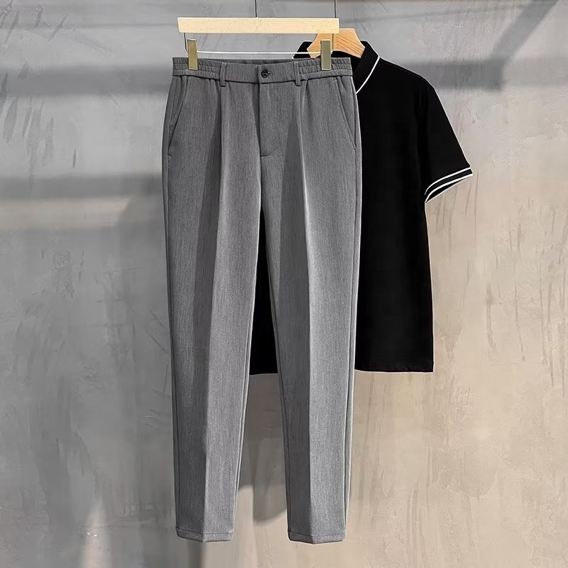 Men's Classic Fit Flat Front Dress Pants No Iron Premium Casual Pants Expandable Waist Suit Pants