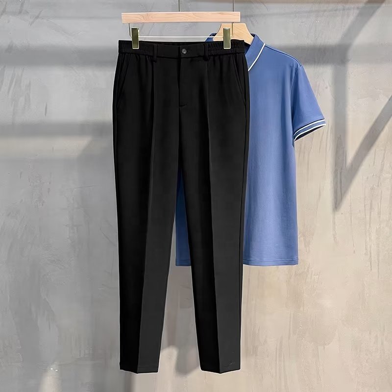 Men's Classic Fit Flat Front Dress Pants No Iron Premium Casual Pants Expandable Waist Suit Pants