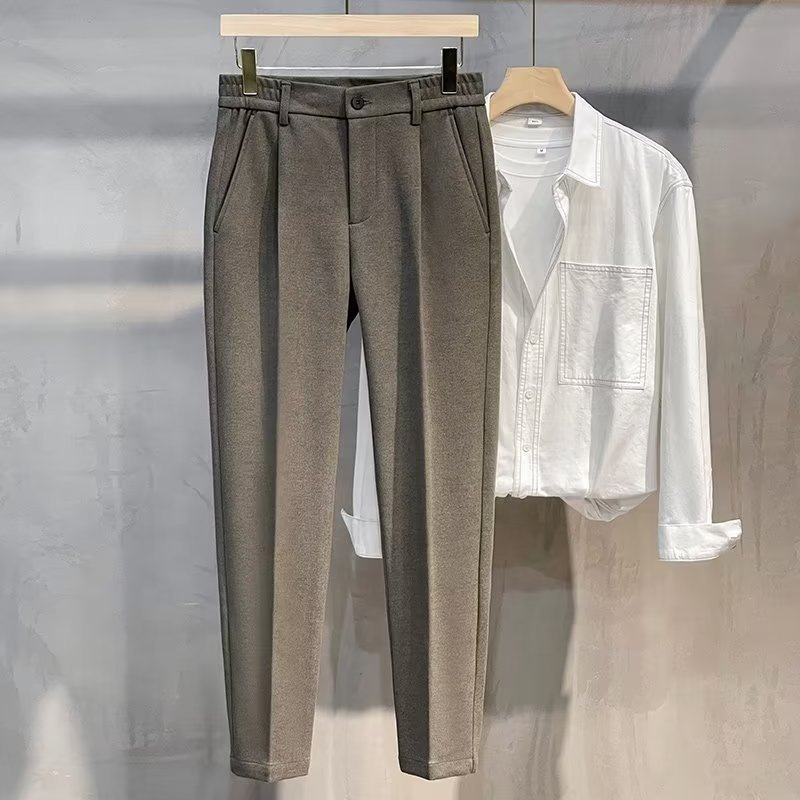 Men's Classic Fit Flat Front Dress Pants No Iron Premium Casual Pants Expandable Waist Suit Pants