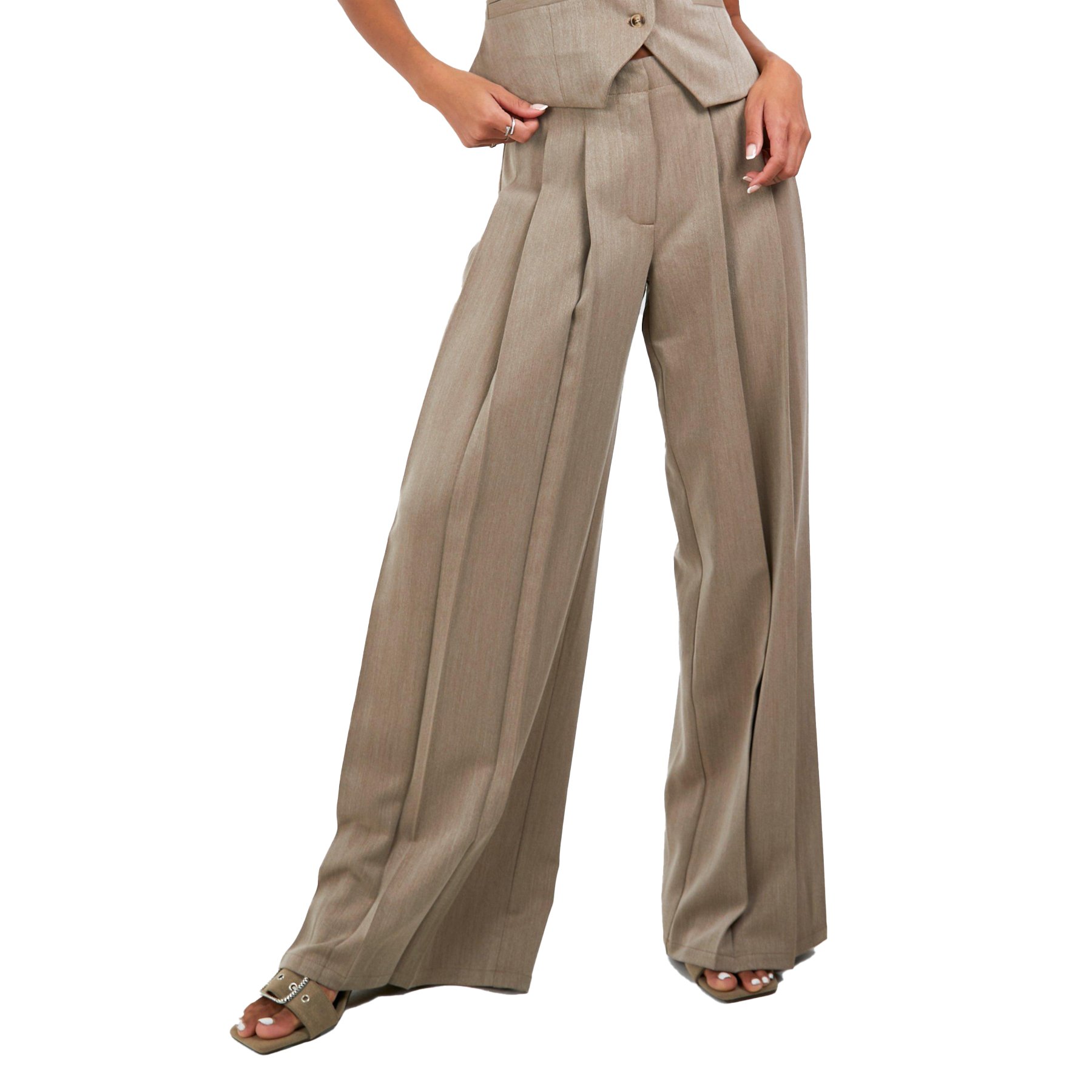High Waist Wide Leg Zipper Pockets Striped Women Pants Casual Streetwear Formal Stylish Loose Straight Breathable Trousers