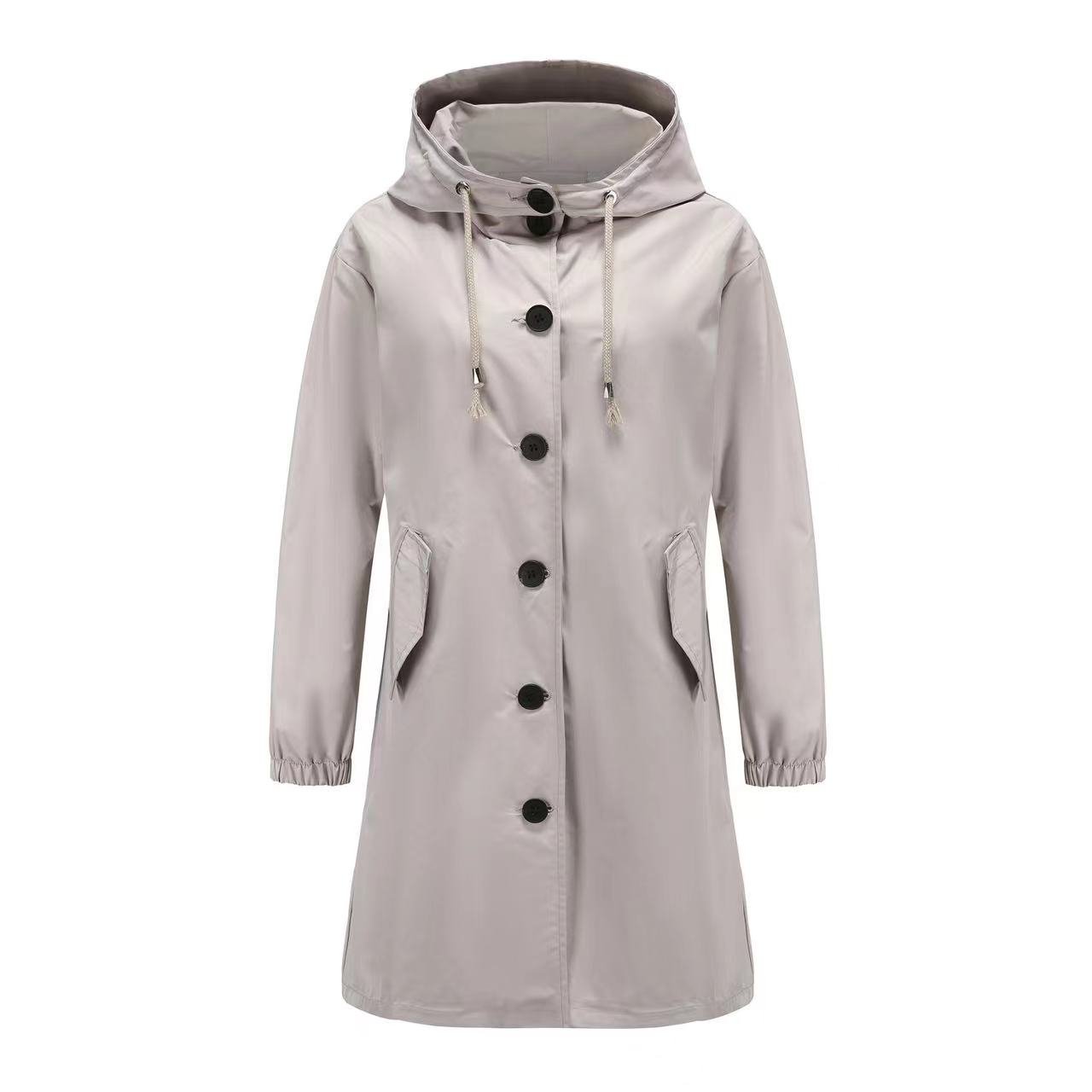 Ready To Ship Hot Sale Womens Outdoor Hiking Clothing Women Long Style With Buttons Hooded Warm Coat Waterproof Plain Jacket