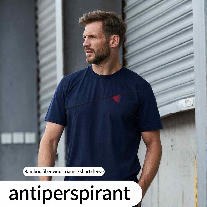 Outdoor men's quick drying breathable bamboo fiber Merino wool Hiking casual summer short-sleeved crewneck T-shirt