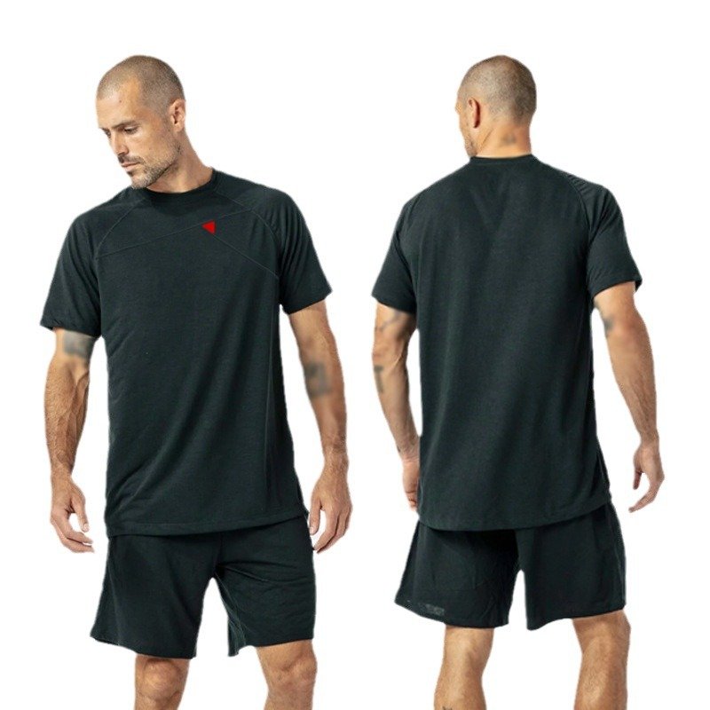 Outdoor men's quick drying breathable bamboo fiber Merino wool Hiking casual summer short-sleeved crewneck T-shirt
