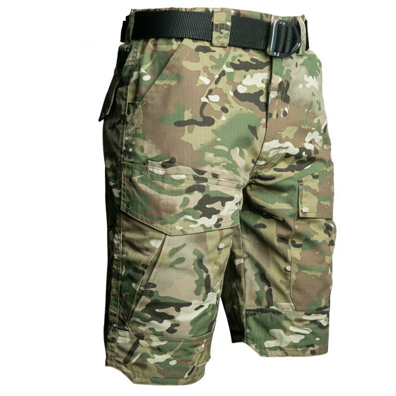 Stock Camouflage Men's Waterproof Rib Stop Tactical Pants Fans Combat Hiking Hunting Multi Pockets Worker Cargo Short Trousers