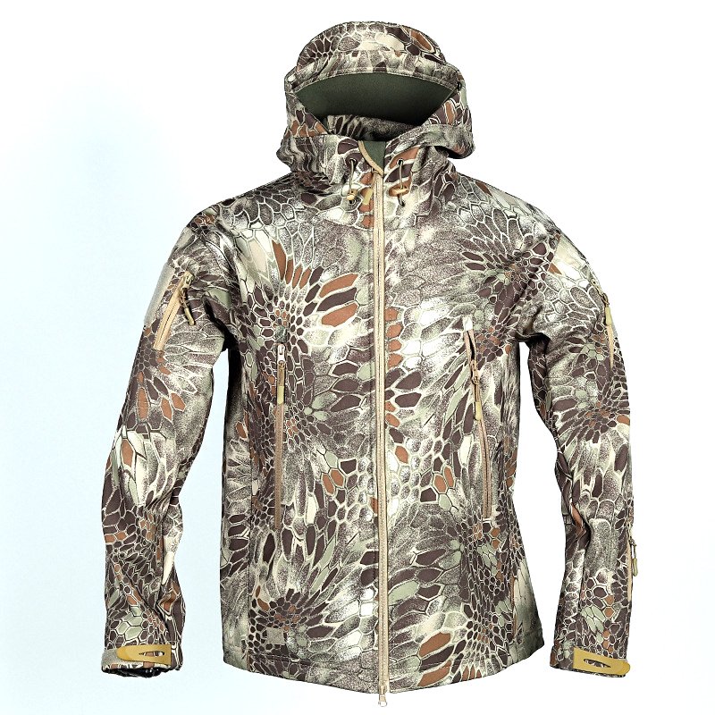 Outdoor tactical fleece hardshell jacket autumn and winter plus fleece windproof riding jacket waterproof hooded hiking suit