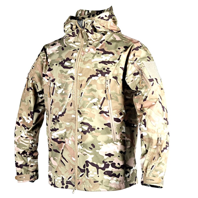 Outdoor tactical fleece hardshell jacket autumn and winter plus fleece windproof riding jacket waterproof hooded hiking suit
