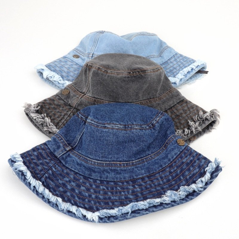 Cowboy furred edge fisherman hat female Korean version of spring and summer fashion wash to do old pot hat sunblock visor