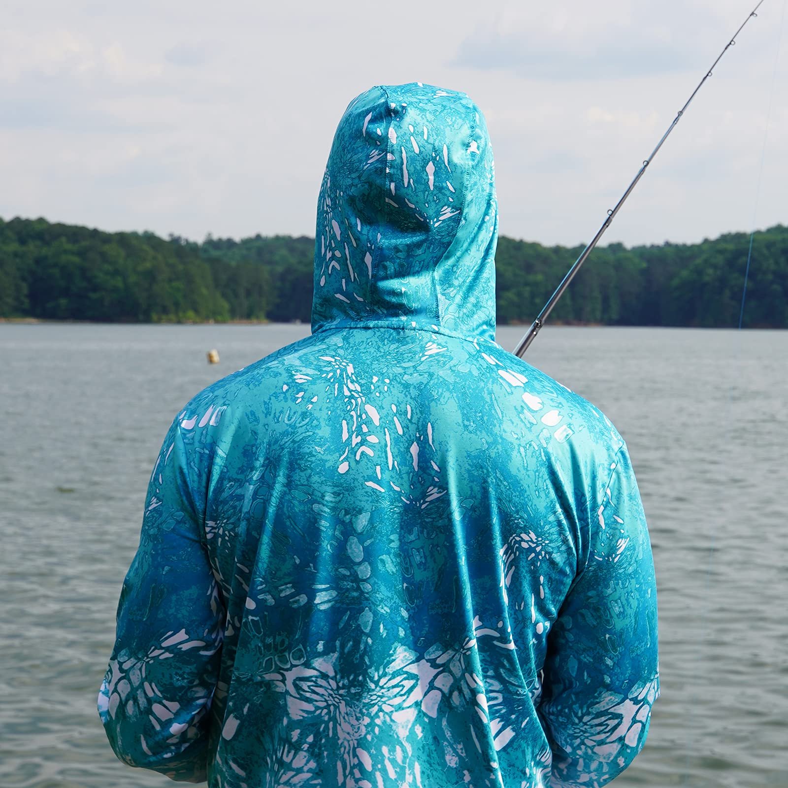 Custom Logo Fishing Pullover Sublimed 88% Polyester 12% Spandex Breathable UPF50+ Hooded Fishing Shirt For Men
