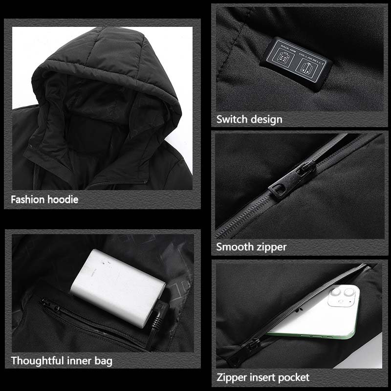 Winter Heating Hoodie Puffer Jacket Men Clothing Jacket Thickening Self Heated Coats Men'S Jacket For Outdoors