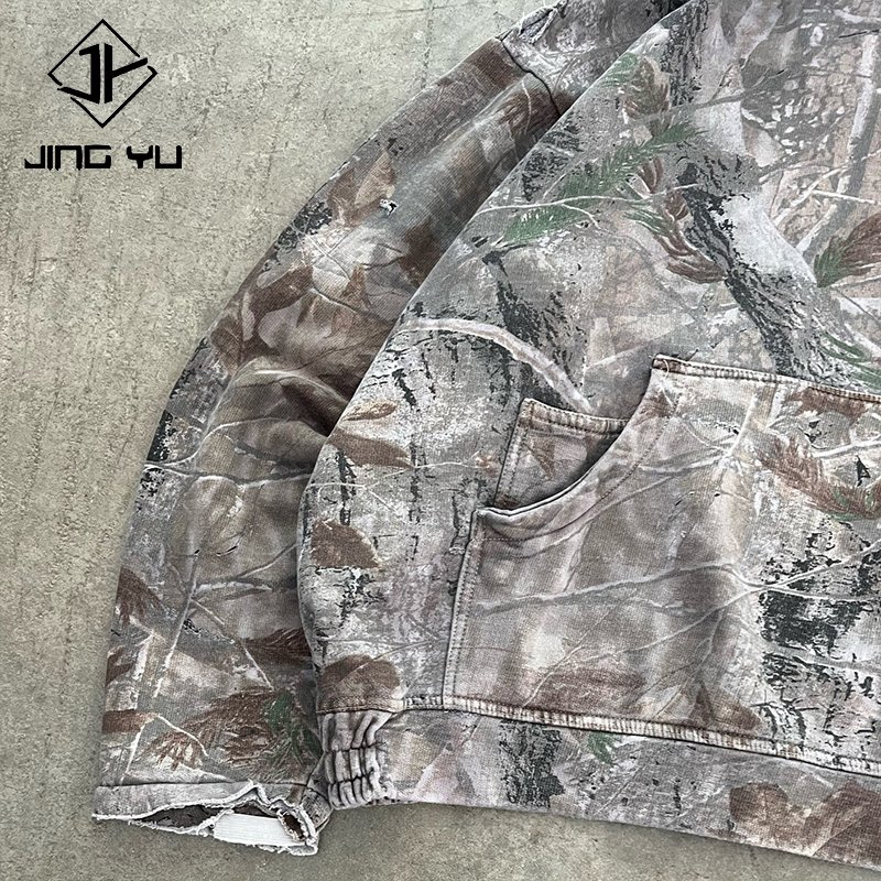 Custom High Quality 100% Cotton Functional Hunting Reals Tree Printing Hoodies Cotton Tree Hunting Camouflage Zip Up Camo Hoodie