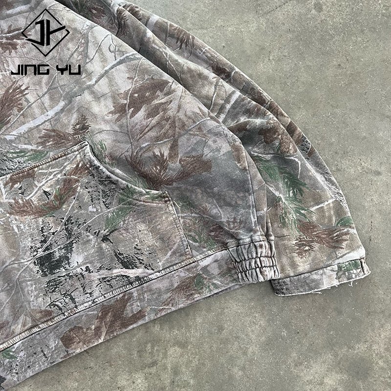 Custom High Quality 100% Cotton Functional Hunting Reals Tree Printing Hoodies Cotton Tree Hunting Camouflage Zip Up Camo Hoodie
