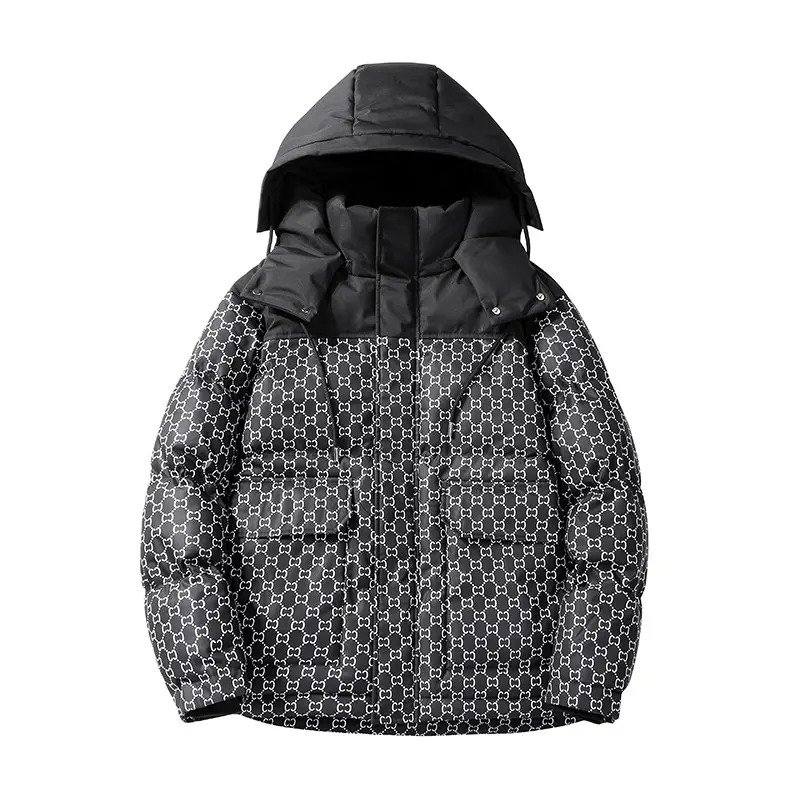 Winter Cropped Bubble Jacket with Zipper Men's Fashionable Soft Shell Puffer Breathable Plus Size Hooded Clothing for Women