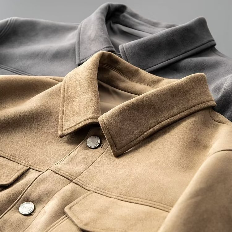Men Faux Suede Leather Jacket Coat Button Trucker Tops Casual Classic Retro top coat