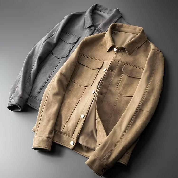 Men Faux Suede Leather Jacket Coat Button Trucker Tops Casual Classic Retro top coat