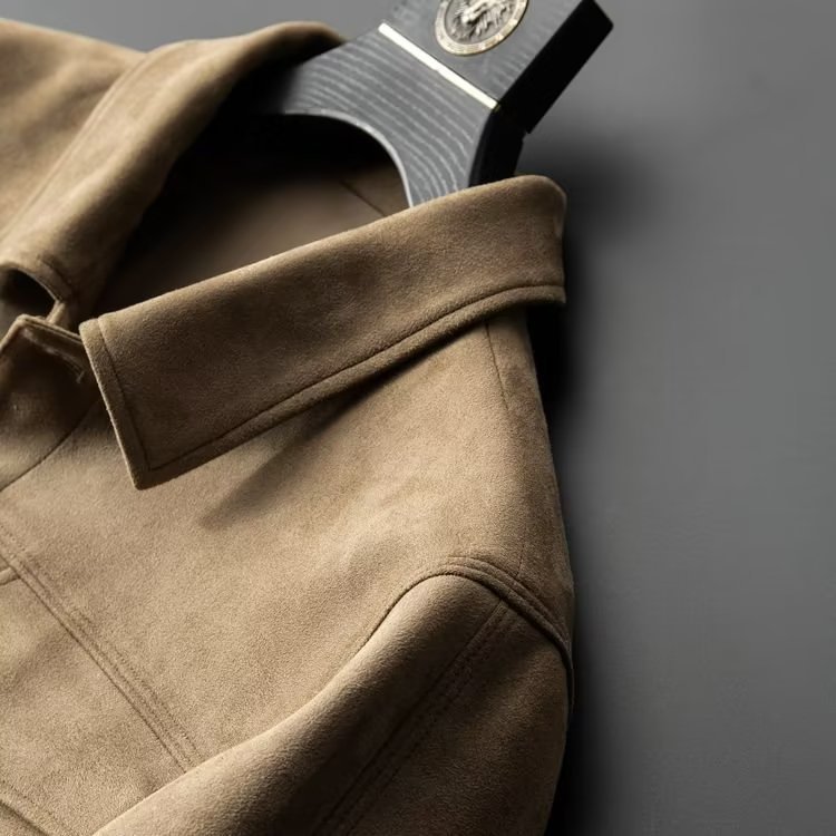 Men Faux Suede Leather Jacket Coat Button Trucker Tops Casual Classic Retro top coat