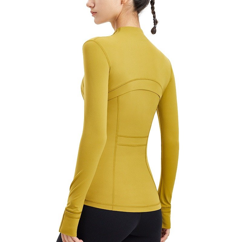 WT03 Women's Stand Collar Yoga Clothing Long Sleeve Athletic Hiking Shirts Lightweight Zip Up Outdoor Jacket Athletic Wear