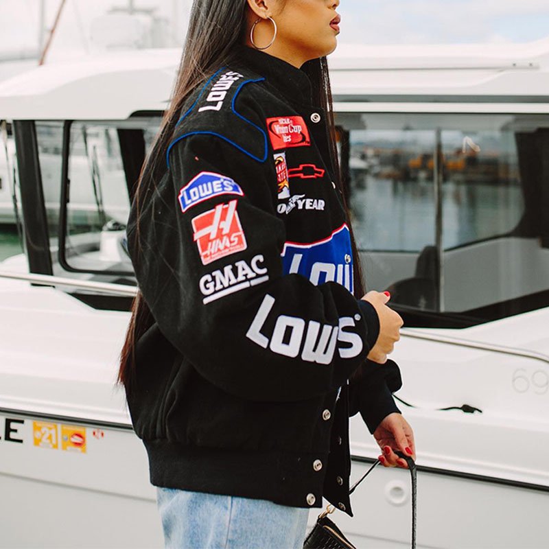 Fashion Women Vintage Sport Style Coat Printed Long Sleeve Racing Unsex Windbreaker Casual Street Wear Oversize F1 Racing Jacket