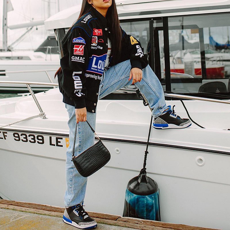 Fashion Women Vintage Sport Style Coat Printed Long Sleeve Racing Unsex Windbreaker Casual Street Wear Oversize F1 Racing Jacket
