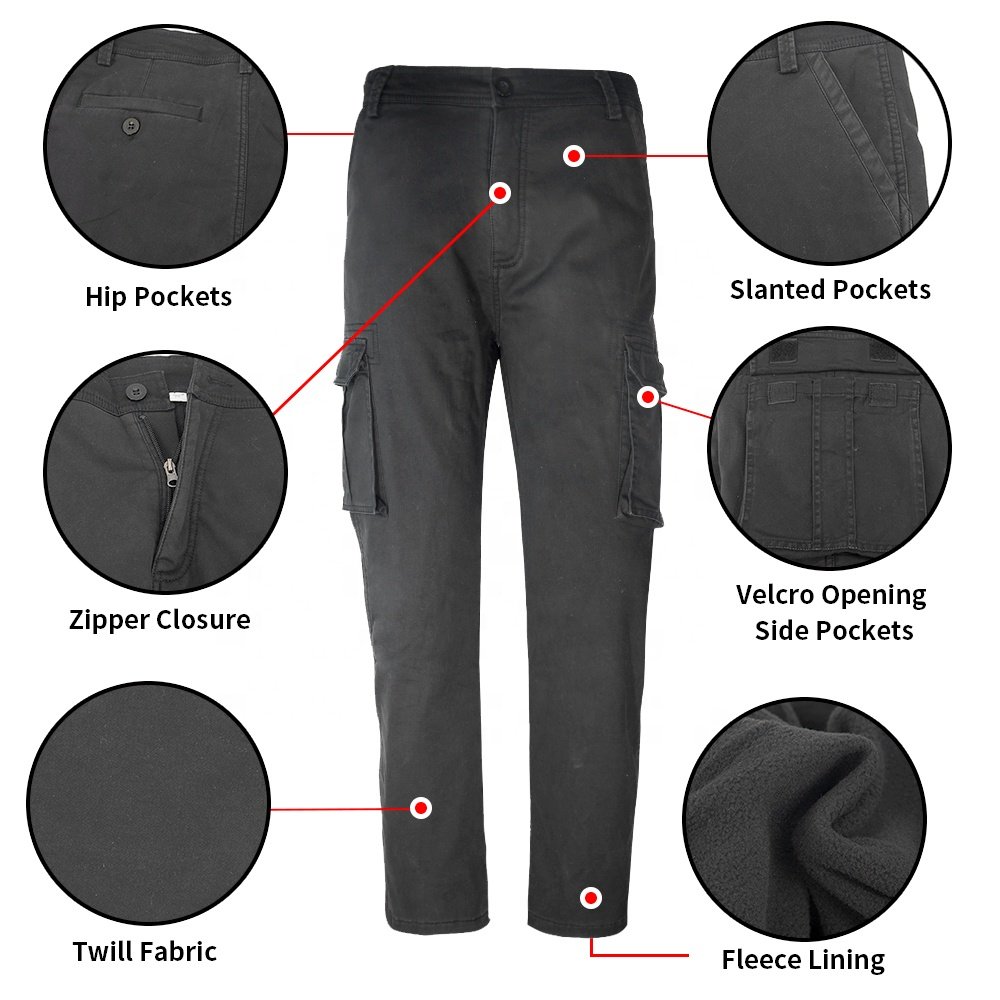 SMASYS Hiking Fleece Lining Workwear Trousers Multi Functional Pockets Cargo Pants with Zipper Closure