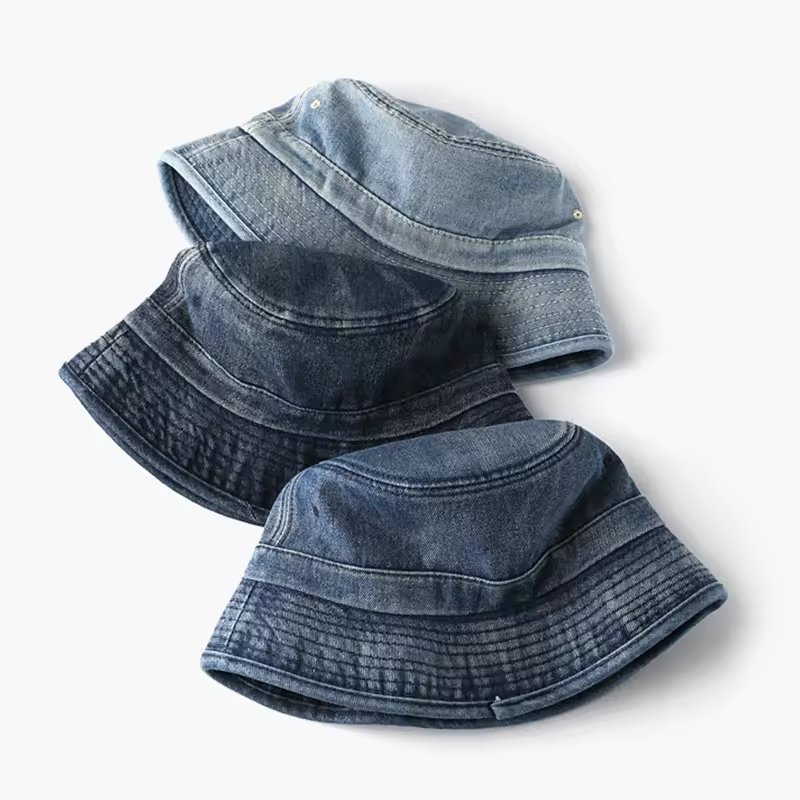Custom women washed denim bucket hat basin hat Japanese fashion outdoor sunscreen sunshade bucket hat
