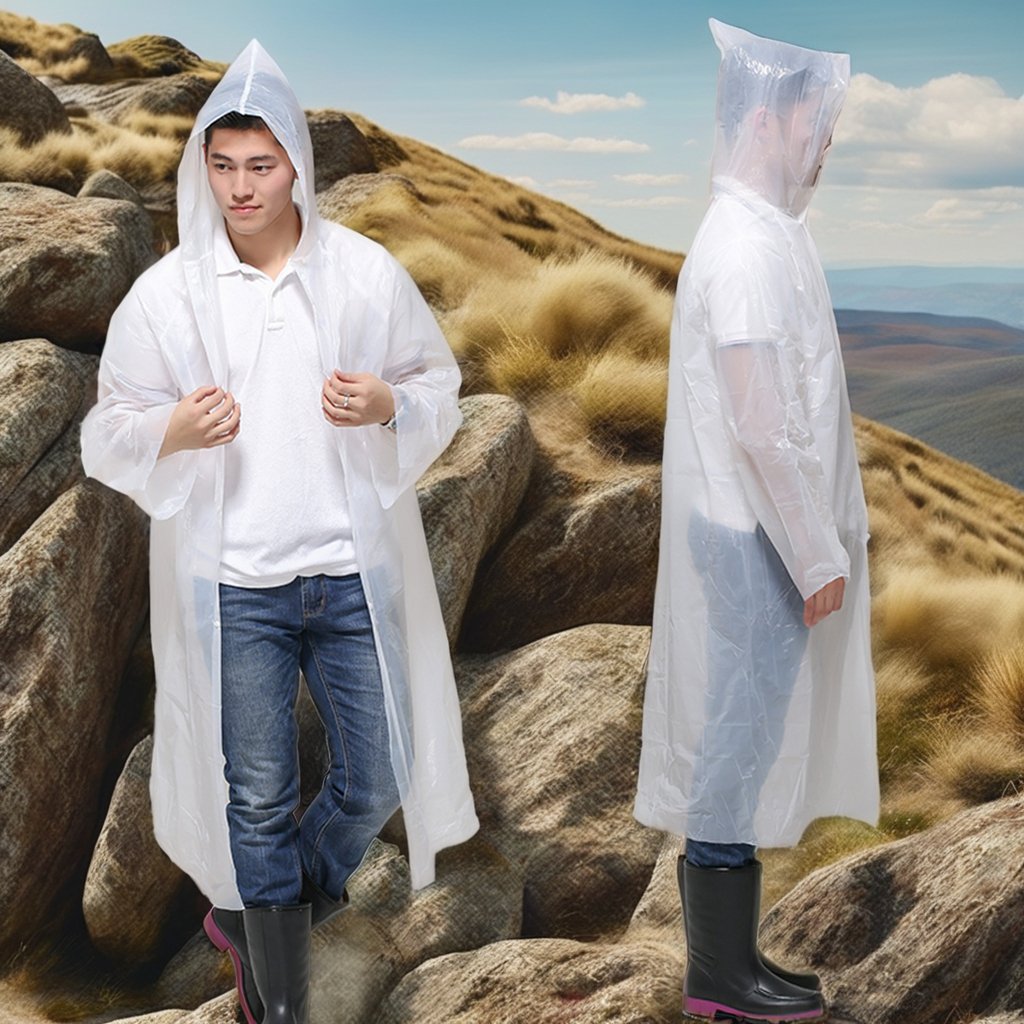 Factory Direct Reusable Raincoat PE Waterproof Rain Ponchos For Men With Hood Casual Safari Jacket For Winter Raw Processing