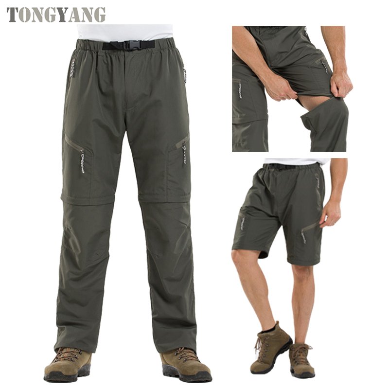 TONGYANG Summer Fishing Camping Men's Quick-drying Tactics Hiking Pants Men Removable Waterproof Outdoor Sports Pants