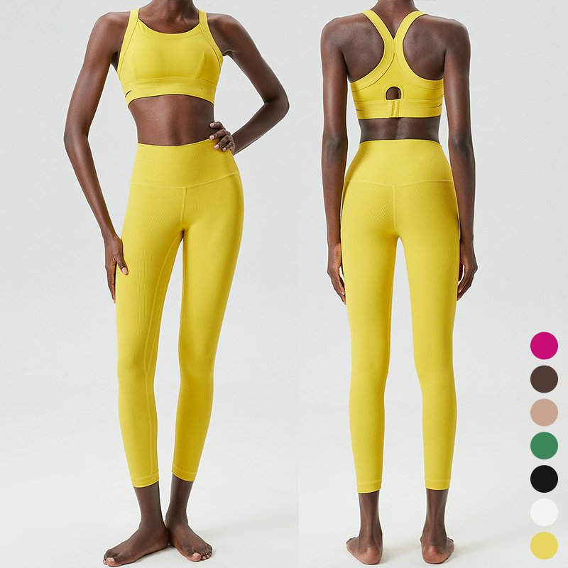 High Quality Women's 2 Piece Sports Hollow Out Bra Leggings High Waist Fitness Clothing Yoga Sets Fitness Women Custom Logo