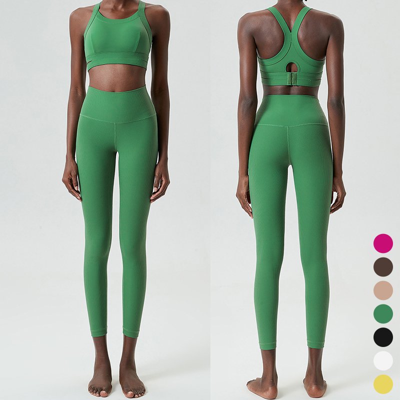 High Quality Women's 2 Piece Sports Hollow Out Bra Leggings High Waist Fitness Clothing Yoga Sets Fitness Women Custom Logo