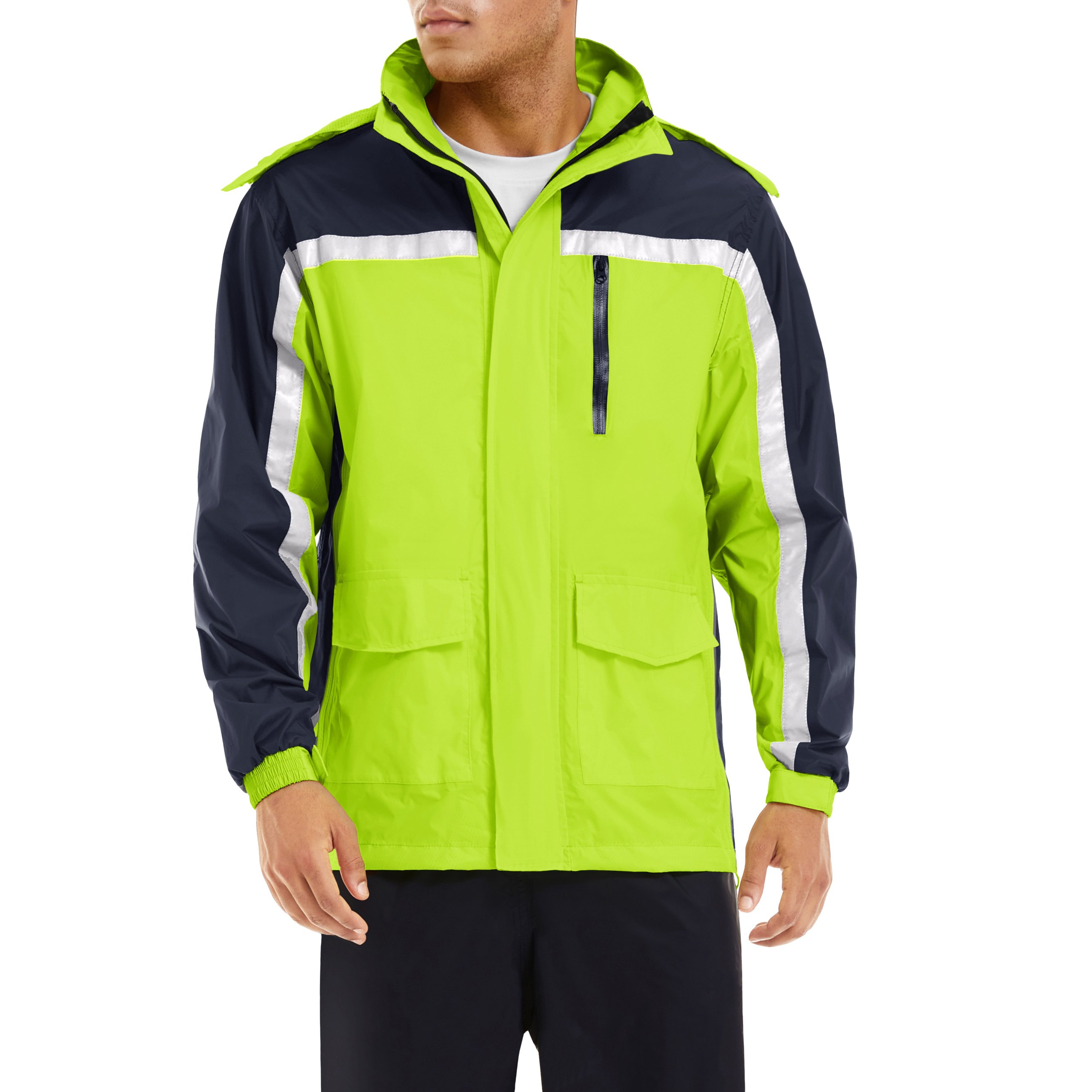 Wind Breaker Jacket Mens Nylon Hiking Rain Jacket Hoodie Outdoor Working Camping Rainwear Waterproof Reflective Safety Clothing