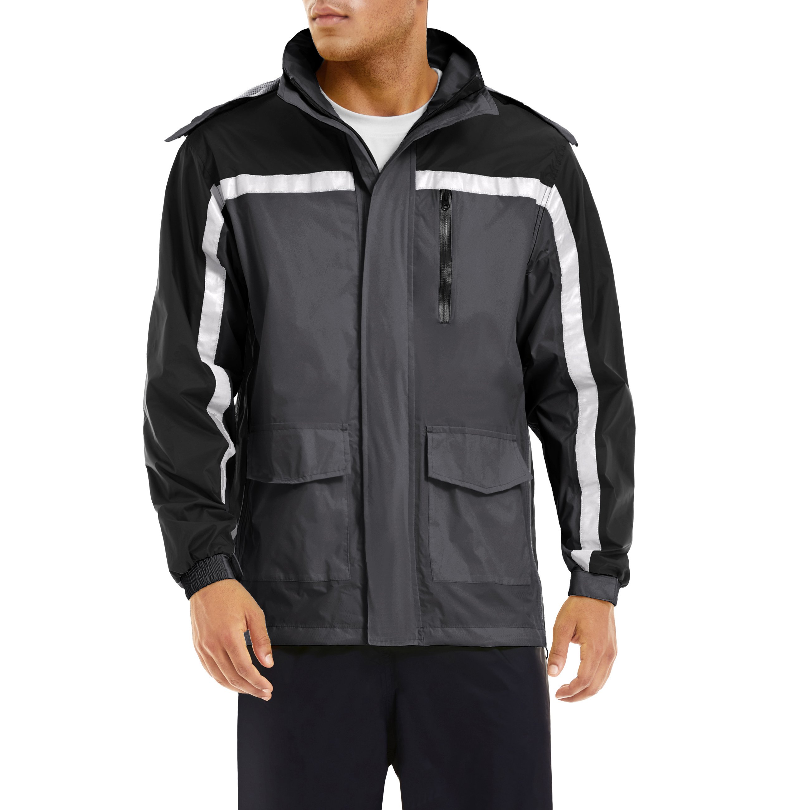 Wind Breaker Jacket Mens Nylon Hiking Rain Jacket Hoodie Outdoor Working Camping Rainwear Waterproof Reflective Safety Clothing
