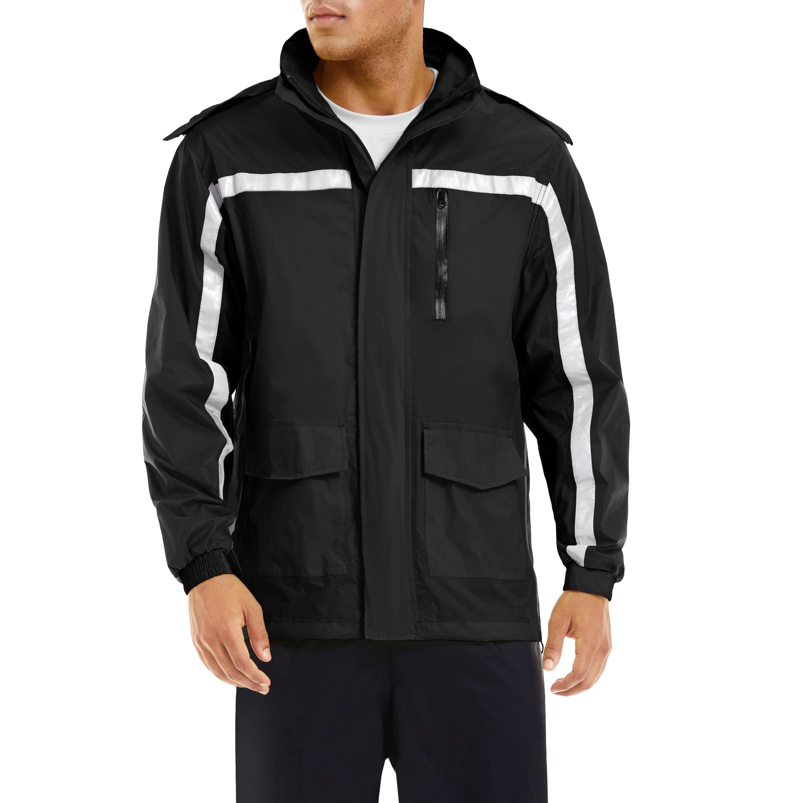 Wind Breaker Jacket Mens Nylon Hiking Rain Jacket Hoodie Outdoor Working Camping Rainwear Waterproof Reflective Safety Clothing